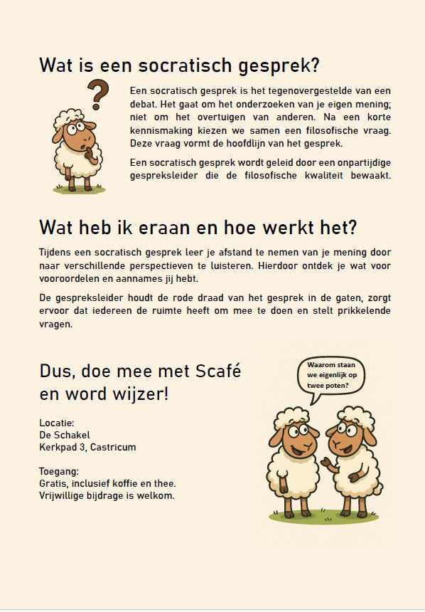 Tweede flyer van het Socratisch Café Castricum